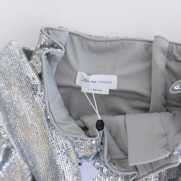Lovers + Friends Silver Shimmery Sequin Mini Skirt with Belt S  NWT - Picture 10 of 10